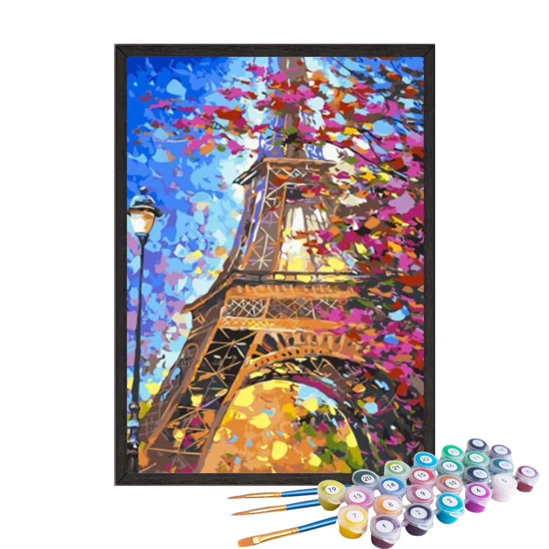 Paint By Numbers - Eiffel Tower and Flowers